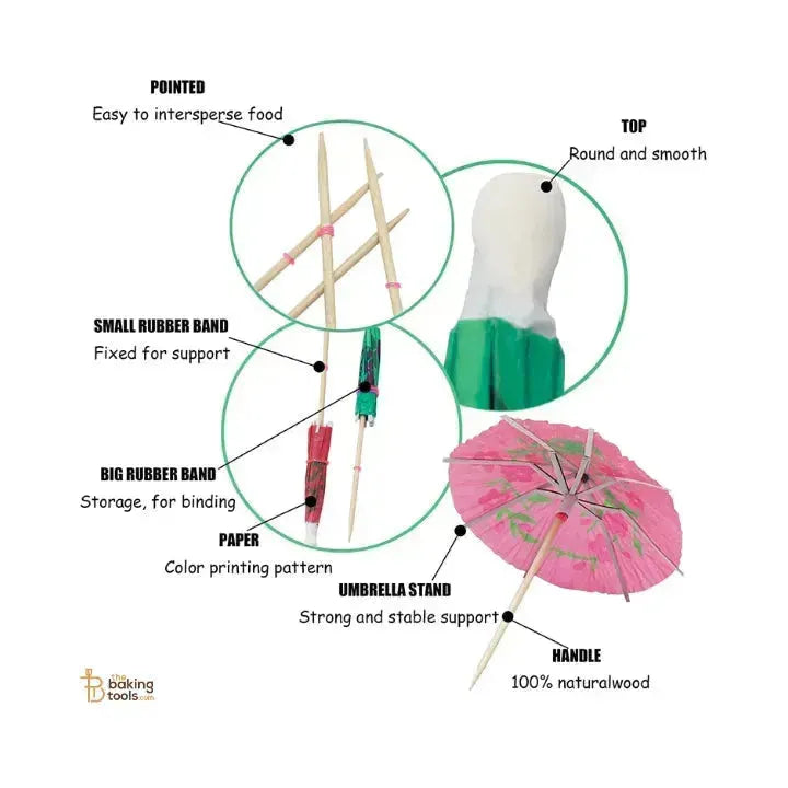 Folding Paper Umbrella Cake Topper & Decor For Mocktail Glass, Pack of 10 (Random Colour) - thebakingtools.com